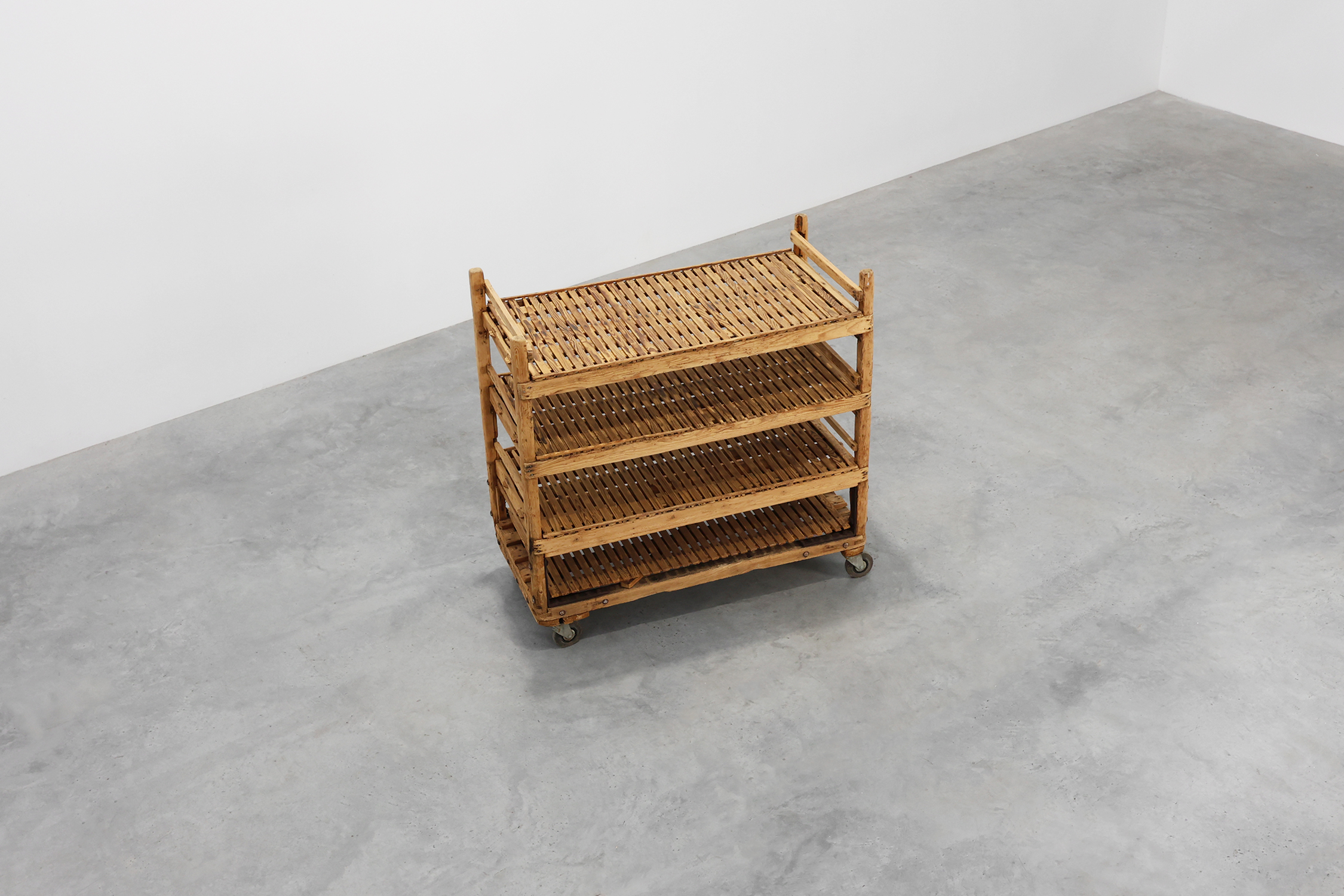 Large baker's cart/ rolling shelf in pine wood, France ca. 1900thumbnail